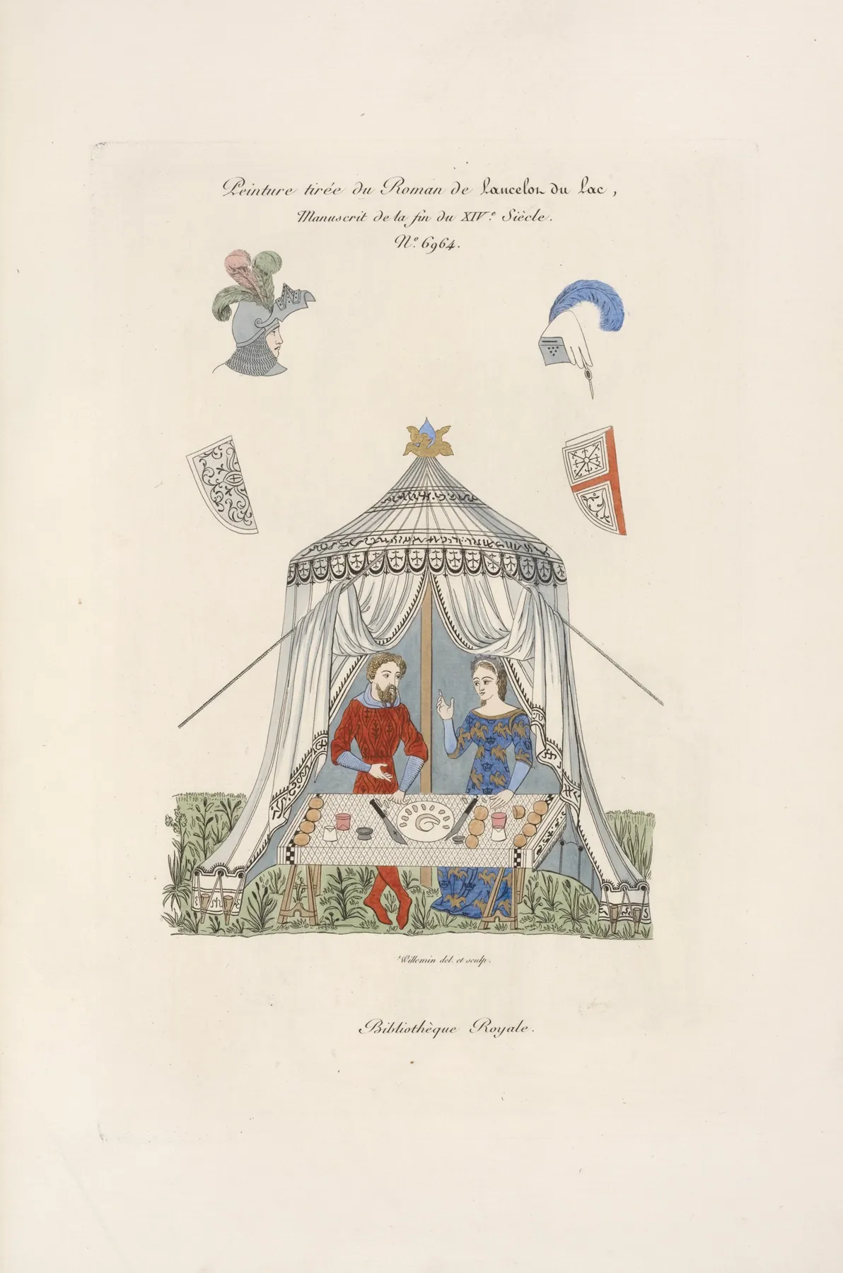 Peinture Tiree Du Roman De Lancelot Du Lac Manuscrit De La Fin Du Xive Siecle No 6964 by Nicolas Xavier Willemin - Canvas Print