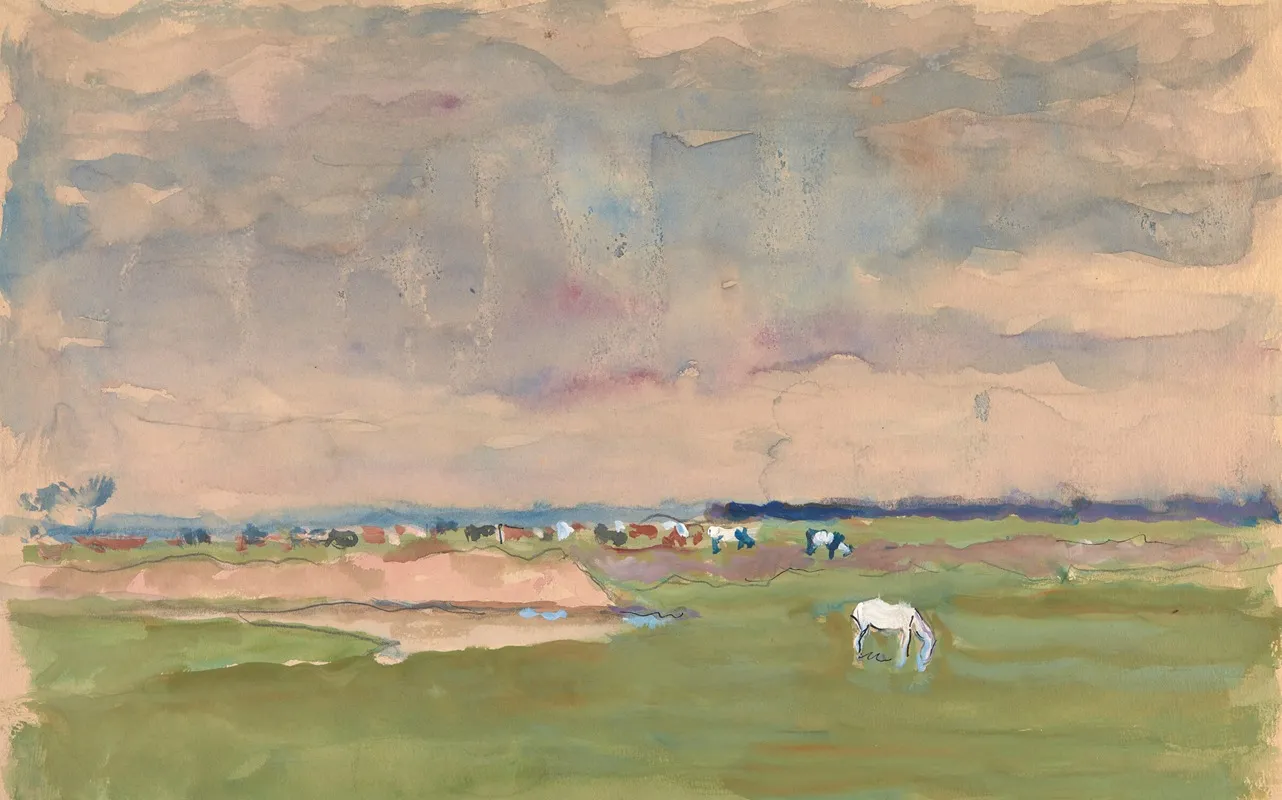Pejzaz Letni Z Koniem I Krowami Na Pastwisku by Ivan Ivanec - Canvas Print