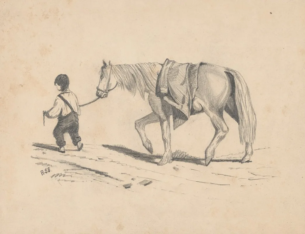 Pencil Exercise No 4 Boy Leading Horse by Richard Sanger Smith - Canvas Print