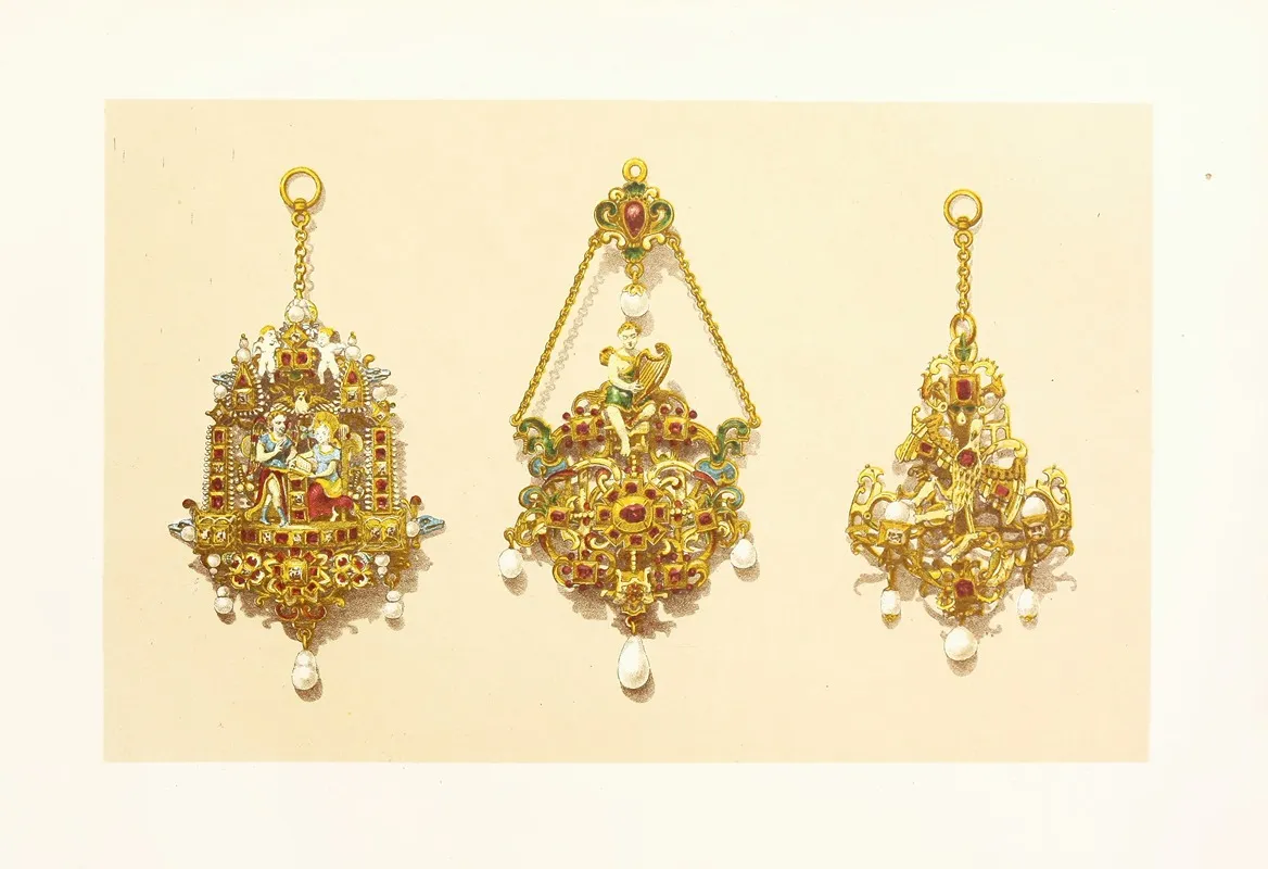 Pendant Jewels In Gold Enamelled And Set With Precious Stones by John Charles Robinson - Canvas Print