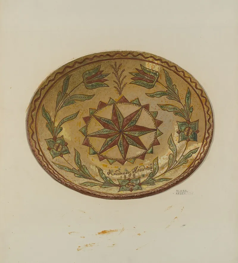 Pennsylvania German Pie Plate by Elmer G. Anderson - Canvas Print