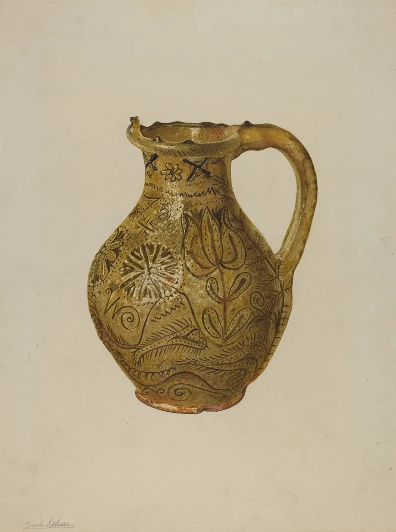 Pennsylvania German Puzzle Jug by Yolande Delasser - Canvas Print