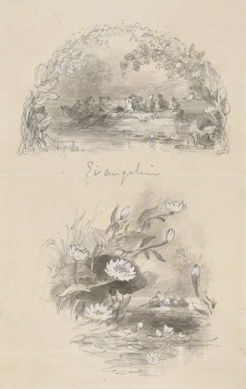 People In Rowboat And Waterlilies
