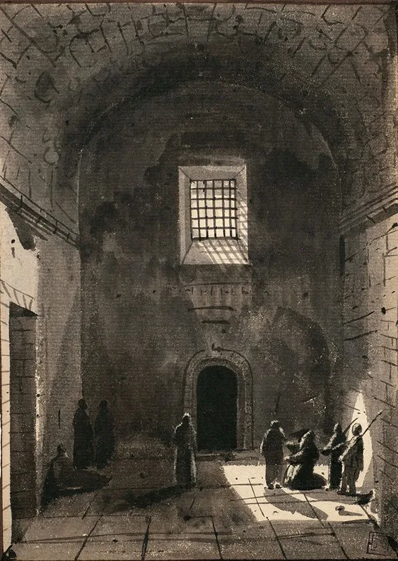 Personnages Dans Une Salle Voutee Eclairee Par Une Fenetre by François-Marius Granet - Canvas Print