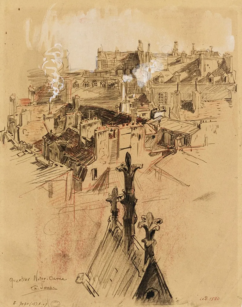 Perspective De Toits Dans Le Quartier De Notre Dame by Charles Jouas - Canvas Print