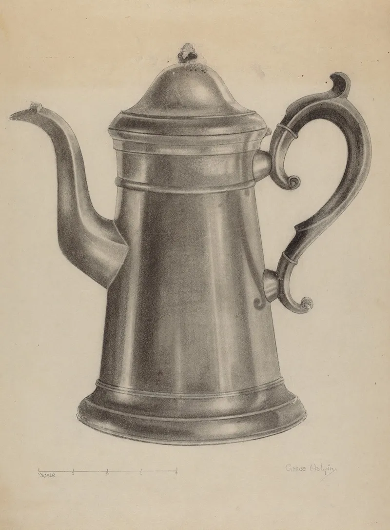 Pewter Coffee Pot 12 by Grace Halpin - Canvas Print