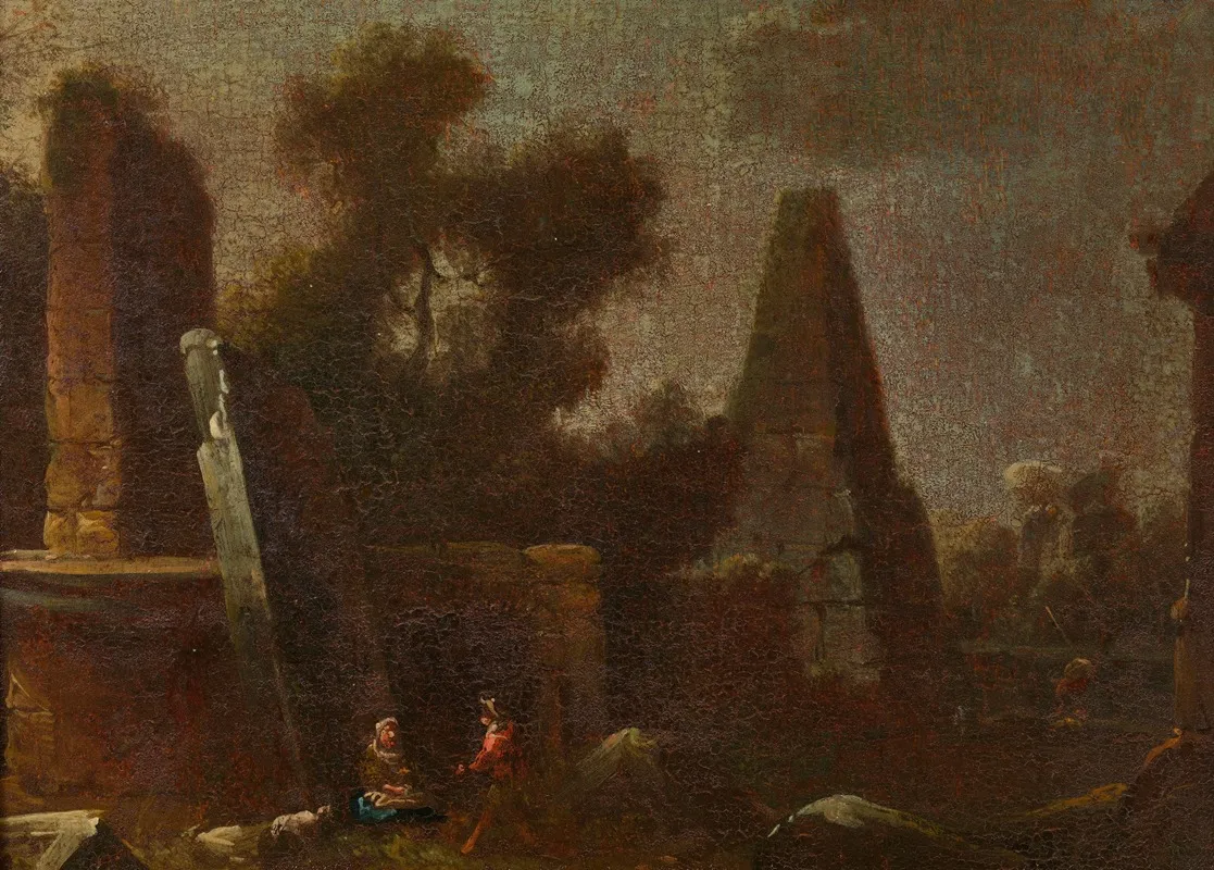 Phantastische Ruinenlandschaft Mit Obelisk by Franz Thomas Canton - Canvas Print