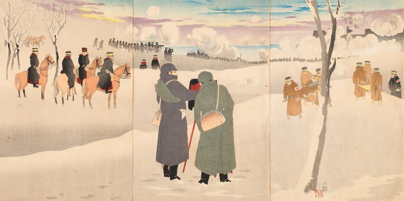 Photographing Our Troops Fighting On The Streets Of Niuzhuang Fortress by Kobayashi Kiyochika - Canvas Print