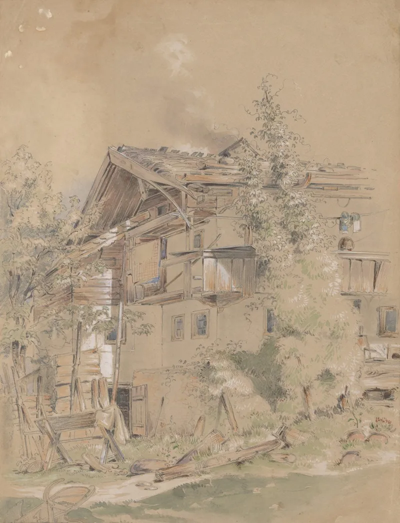 Picturesque Environment Of Village Cottage by Friedrich Carl von Scheidlin - Canvas Print