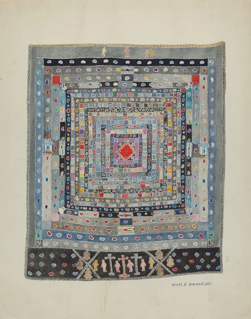 Pieced Bed Cover by Ethel Dougan - Canvas Print