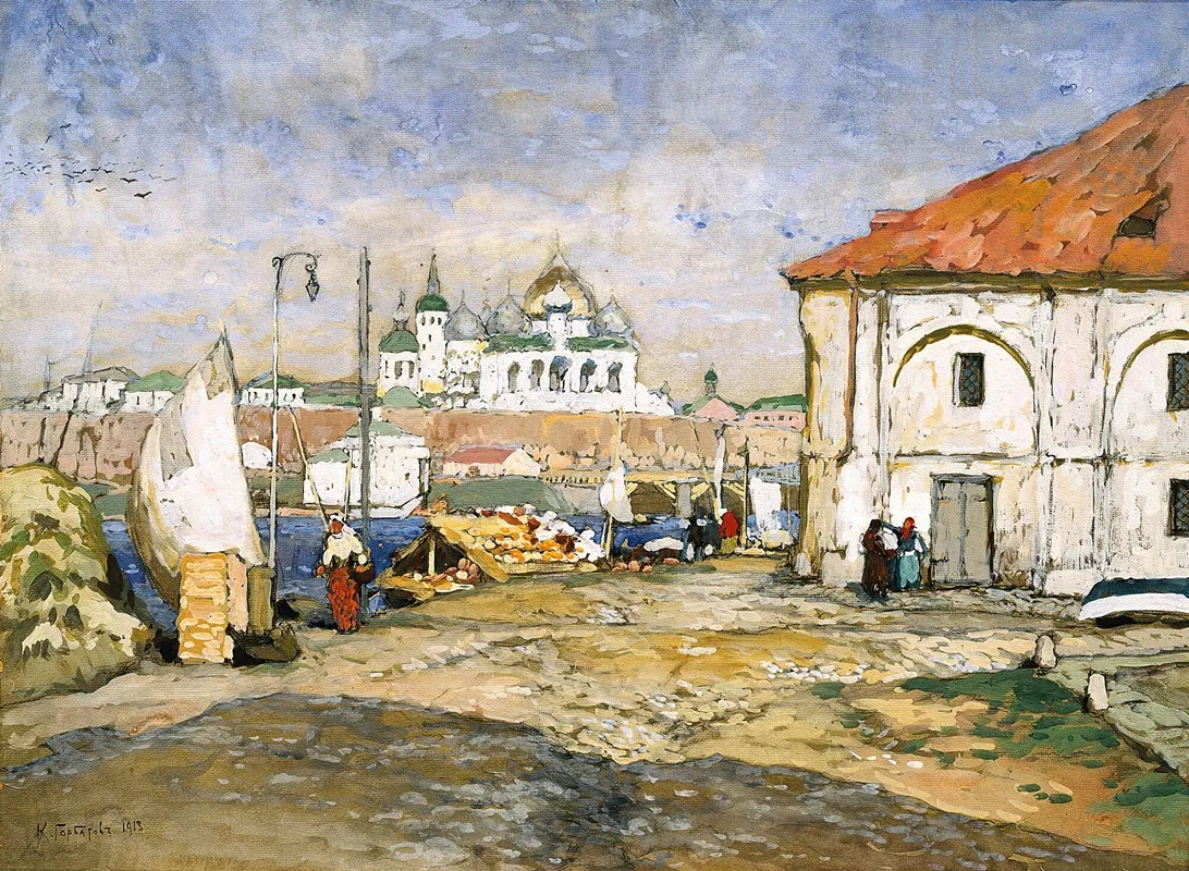 Pier In The Old Town by Konstantin Ivanovich Gorbatov - Canvas Print