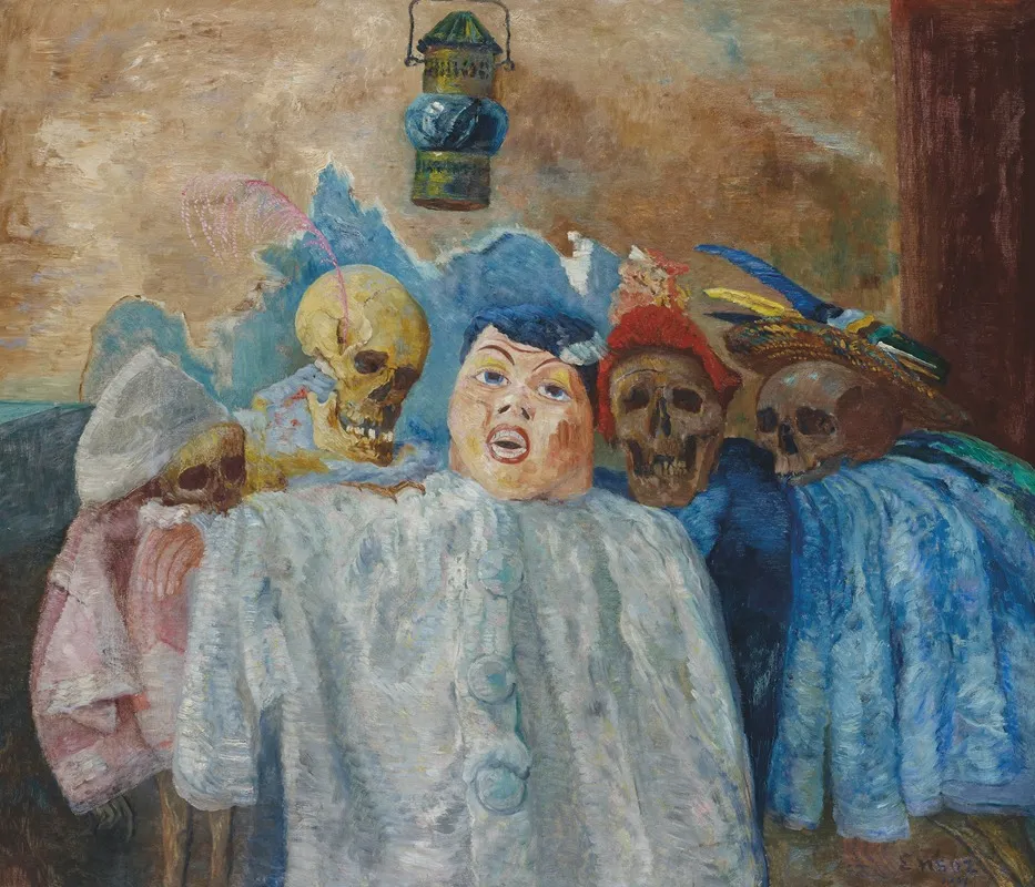 Pierrot Et Squelettes by James Ensor - Canvas Print