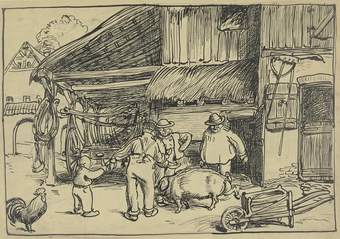 Pig Trade by Fritz Boehle - Canvas Print