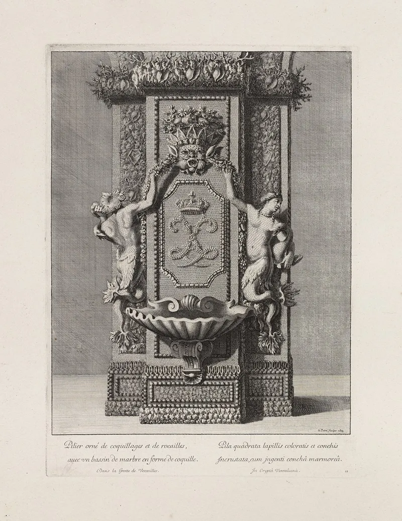 Pillar Decorated With Shells And Stones With A Marble Basin Shaped Like A Cockleshell