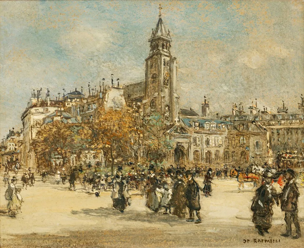 Place De Saint Germain Des Pres Paris by Jean François Raffaëlli - Canvas Print