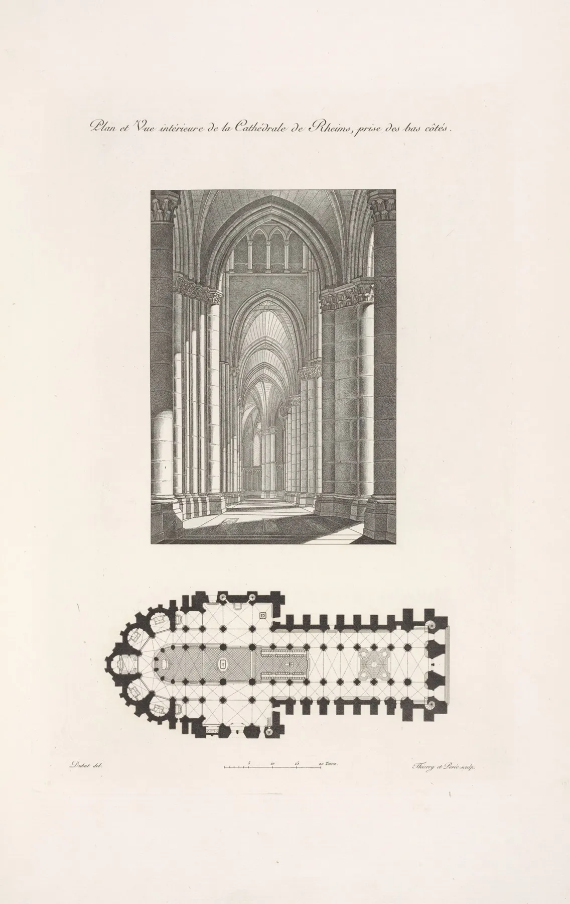 Plan Et Vue Interieure De La Cathedrale De Rheims Prise Des Bas Cotes by Nicolas Xavier Willemin - Canvas Print