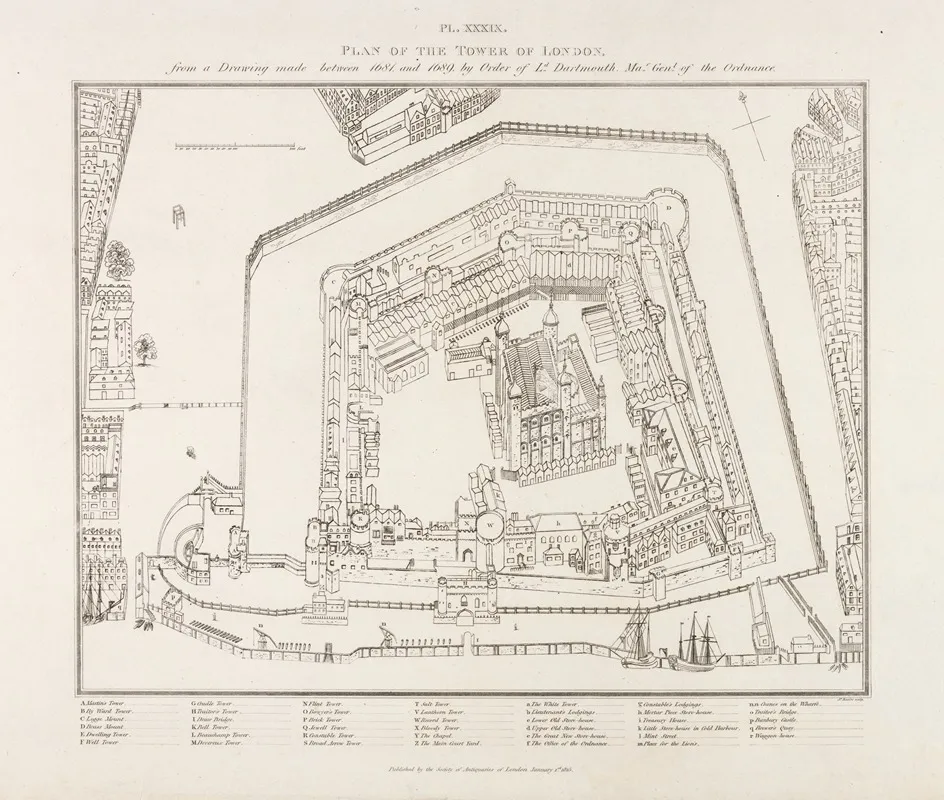 Plan Of The Tower Of London 16811689 by James Basire the younger - Canvas Print