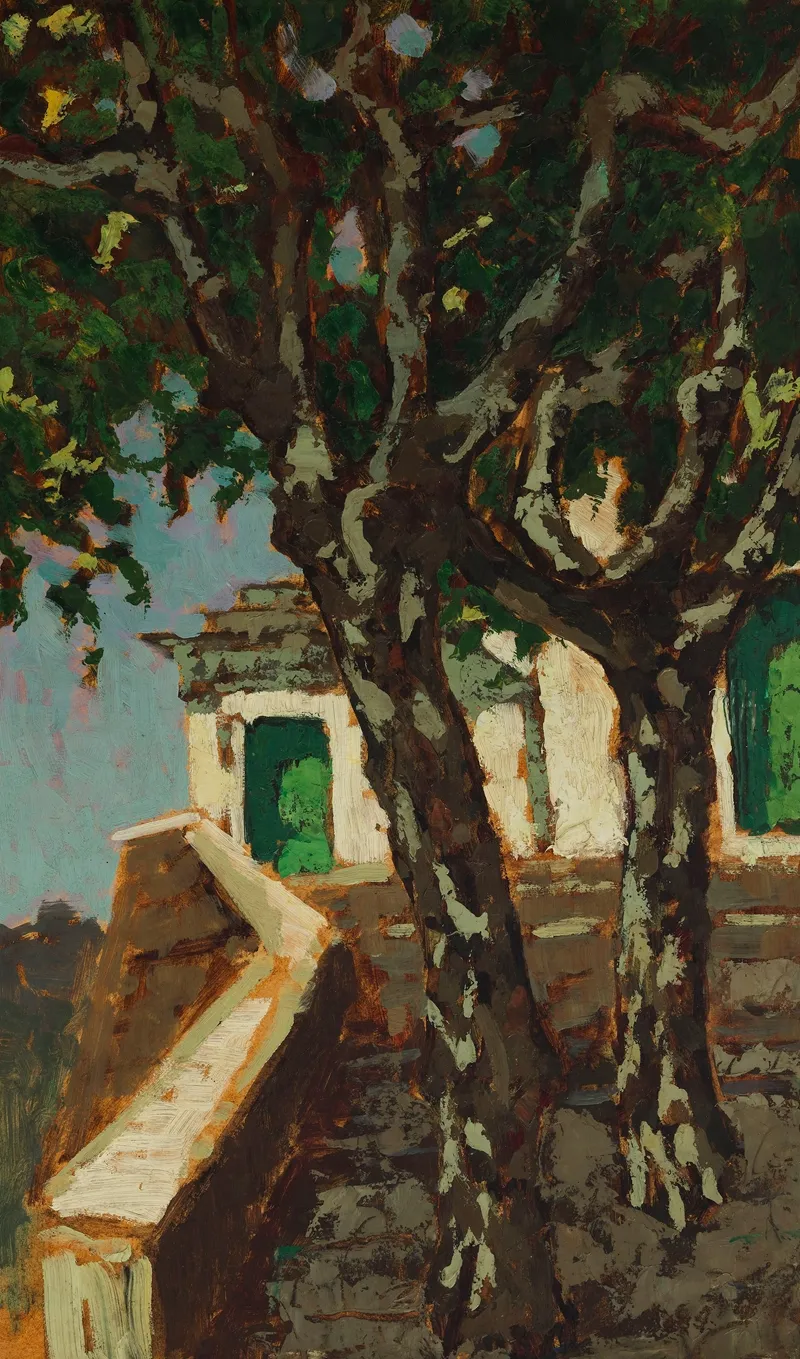 Platanus Trees At A Monastery Gate by Jan Bohuszewicz - Canvas Print