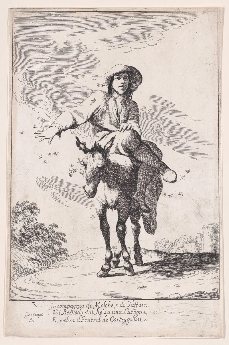 Plate 1 Bertoldo Riding A Donkey by Giuseppe Maria Crespi - Canvas Print