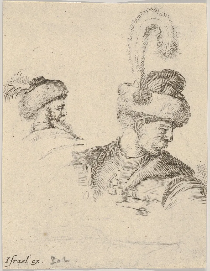 Plate 11 A Polish Bust In Profile Turned To The Right Another Polish Head Seen From Behind In The Background by Stefano Della Bella - Canvas Print