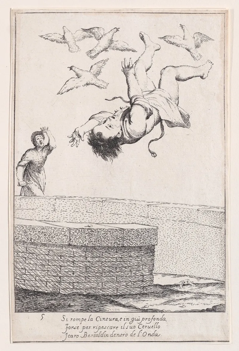 Plate 11 Bertoldino Falling Into The Fish Pond by Giuseppe Maria Crespi - Canvas Print