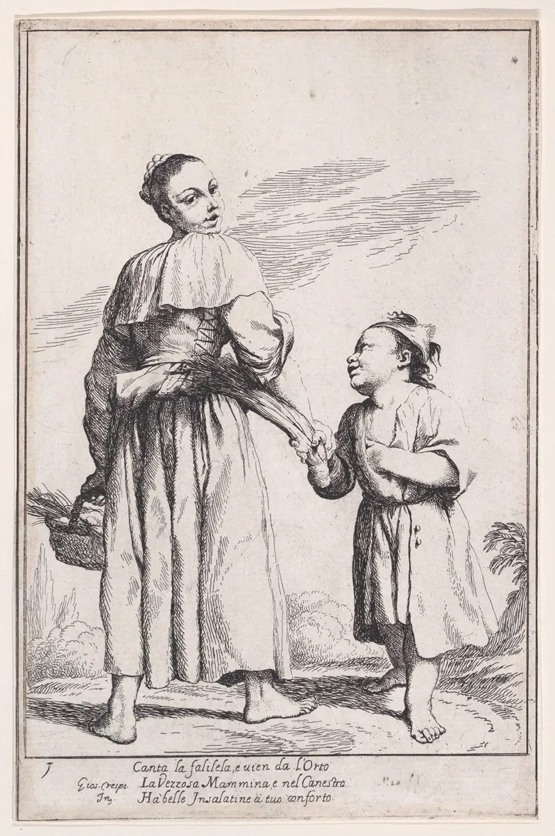 Plate 15 Menghina Leaving The Garden With A Basket Filled With Herbs And Encountering Cacasenno by Giuseppe Maria Crespi - Canvas Print