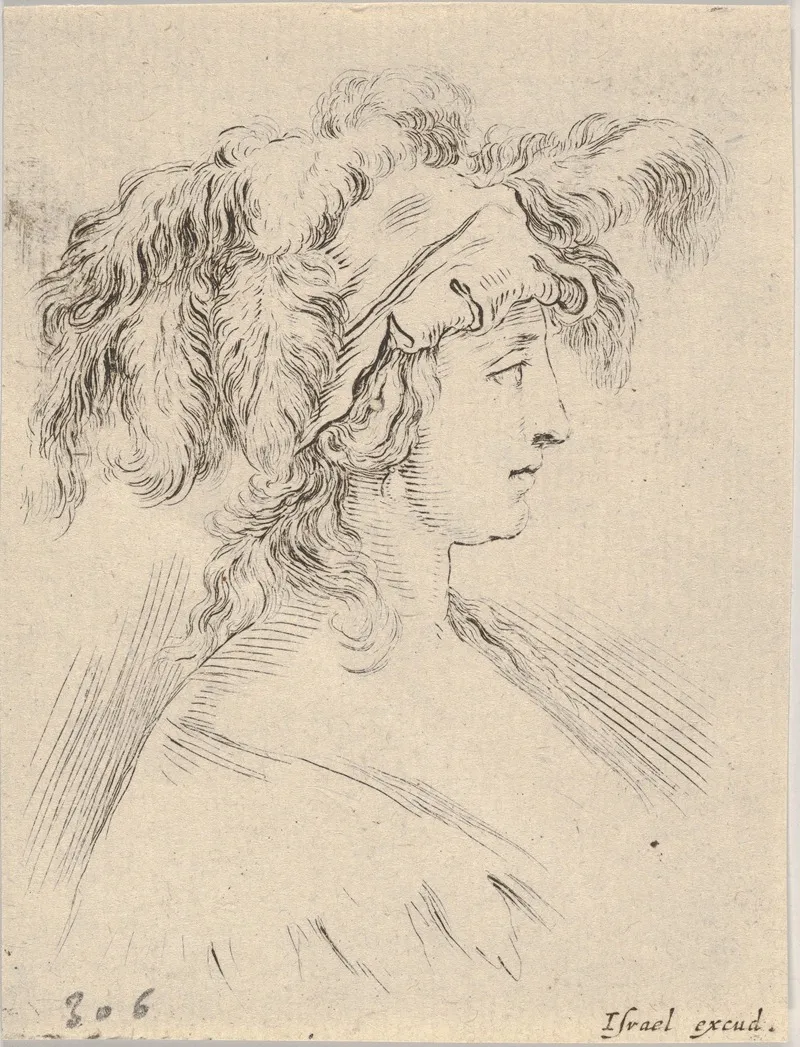 Plate 15 Mid Bust Of A Young Woman In Profile Wearing A Hat Topped With Feathers by Stefano Della Bella - Canvas Print