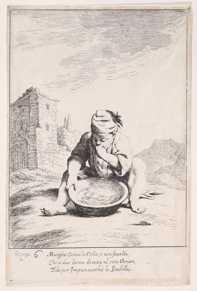Plate 20 Cacasenno Eating A Bowl Of Pasta by Giuseppe Maria Crespi - Canvas Print