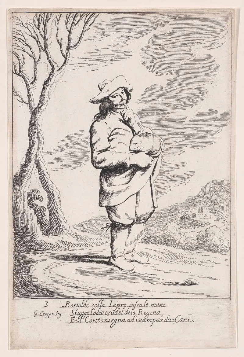 Plate 3 Bertoldo Holding A Hare In His Hand by Giuseppe Maria Crespi - Canvas Print