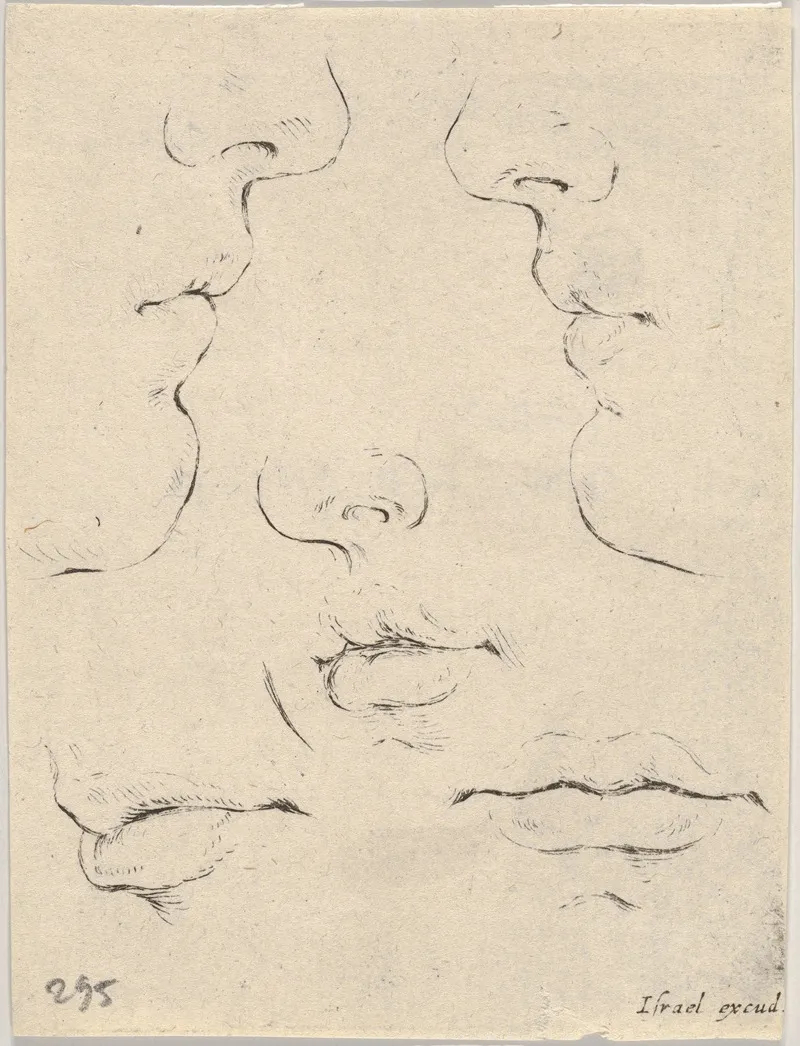 Plate 4 Two Profiles And Three Mouths by Stefano Della Bella - Canvas Print