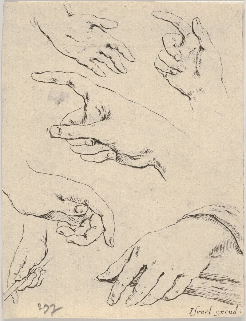 Plate 6 Six Hands by Stefano Della Bella - Canvas Print