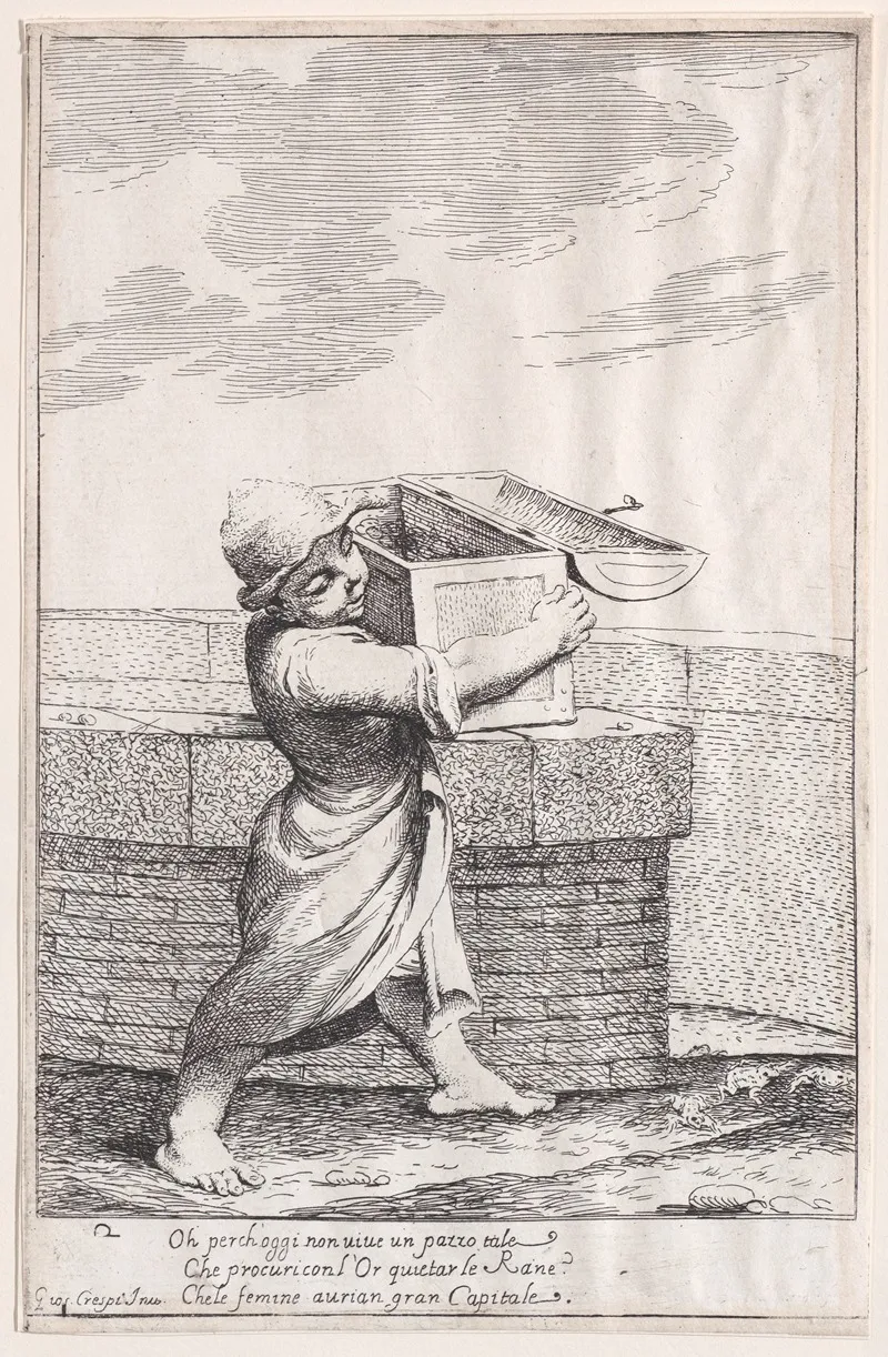 Plate 8 Bertoldino Enraged By The Croaking Frogs Throws His Strongbox Into The Fish Pond by Giuseppe Maria Crespi - Canvas Print