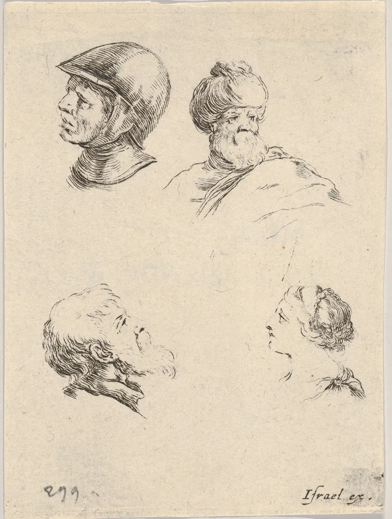 Plate 8 Four Small Heads by Stefano Della Bella - Canvas Print