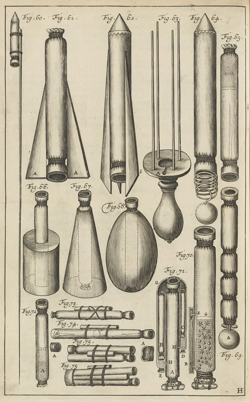 Plate H Rockets Mounted Without Sticks Water Rockets Rockets Mounted To Lines by Jacob van Meurs - Canvas Print