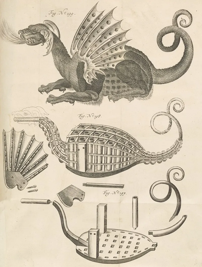 Plate Q Pyrotechnic Set Piece Of A Dragon by Jacob van Meurs - Canvas Print