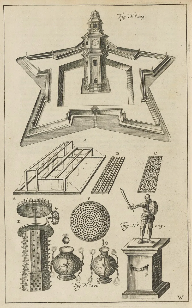 Plate W Pyrotechnic Set Piece Of A Fortified Castle Triumphal Statue Military Pyrotechnics by Jacob van Meurs - Canvas Print