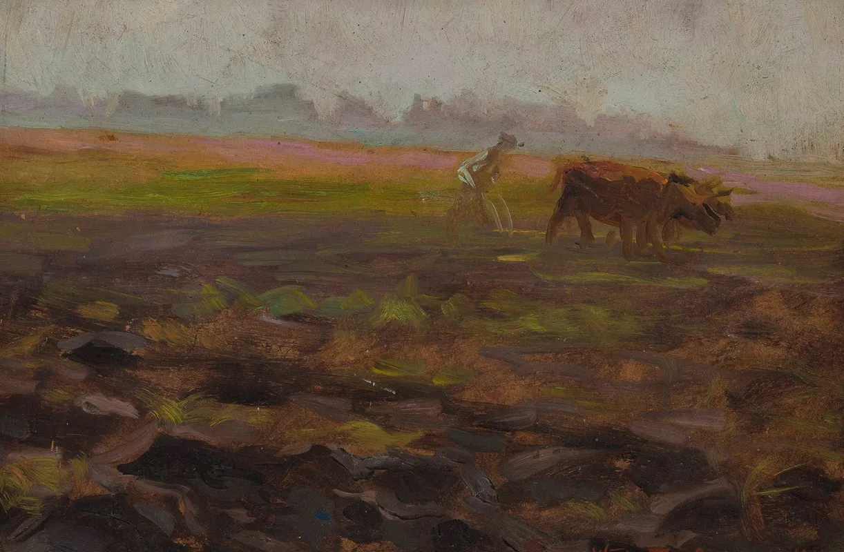 Ploughing Oxen by Władysław Ostrowski - Canvas Print