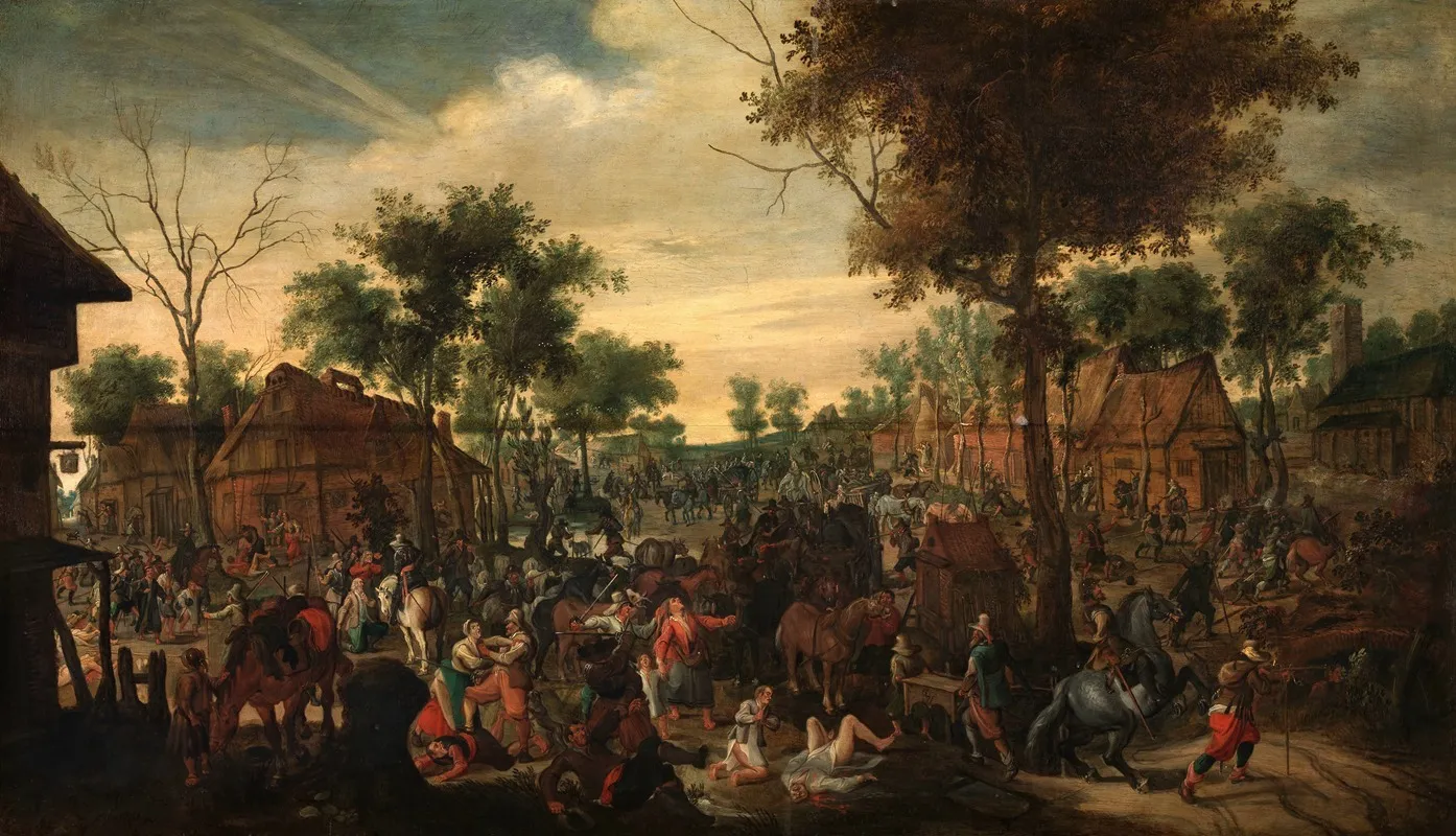 Plundering Of A Hamlet by Sebastian Vrancx - Canvas Print