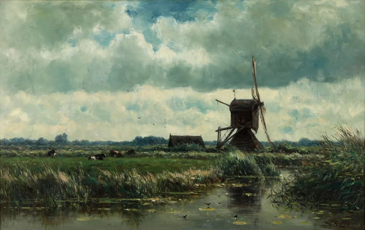 Polder Landscape With Windmill Near Abcoude