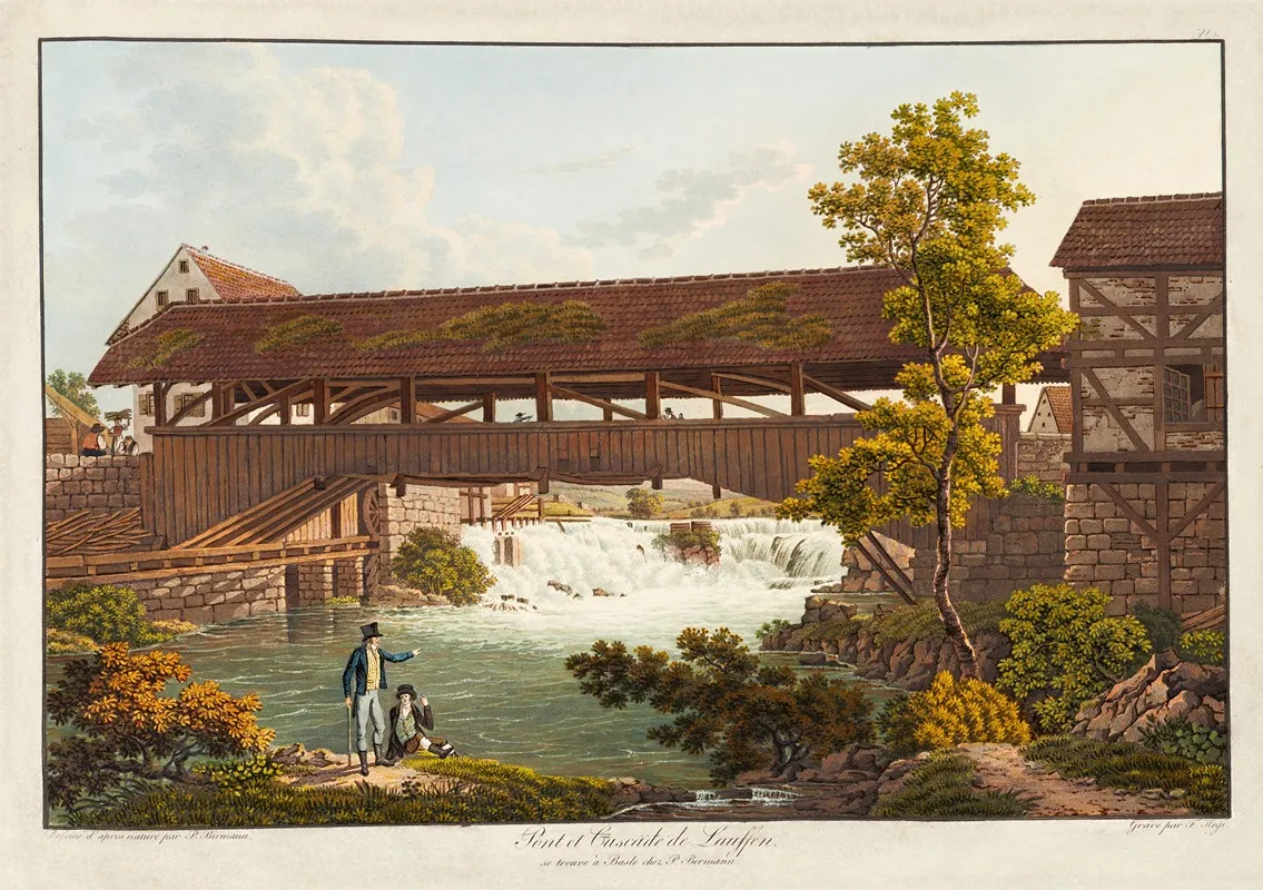 Pont Et Cascade De Lauffen by Peter Birmann - Canvas Print