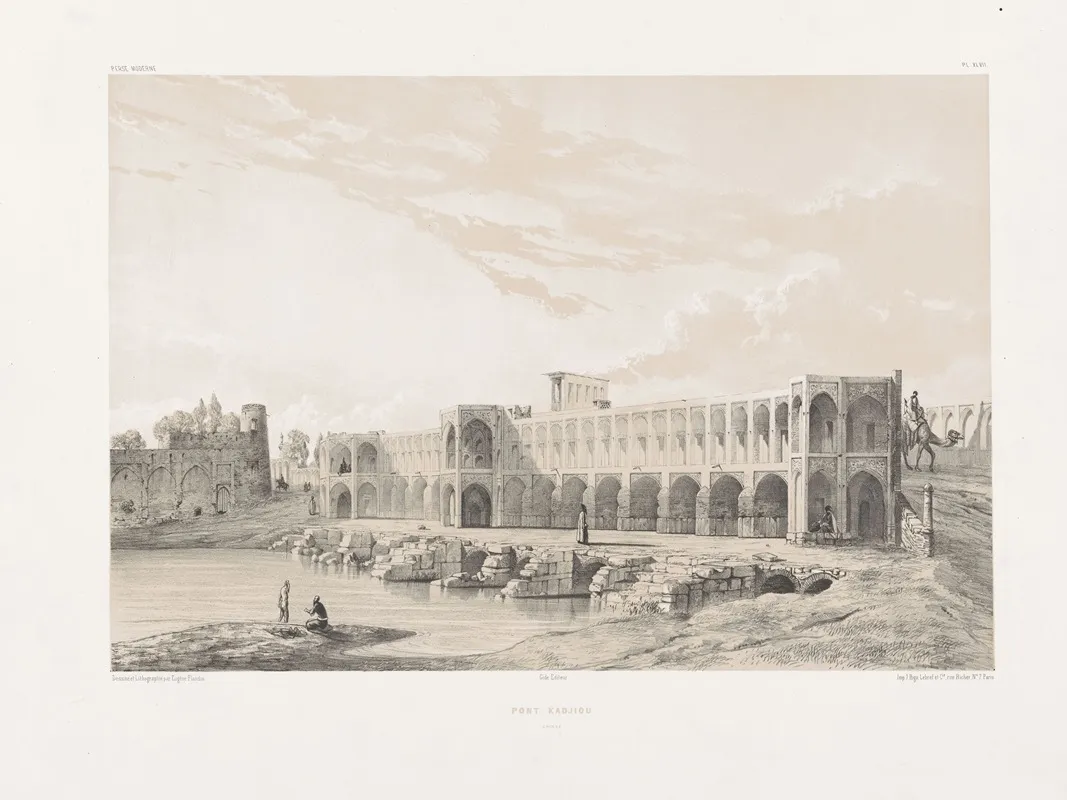 Pont Kadjiou Chiraz by Eugène Flandin - Canvas Print