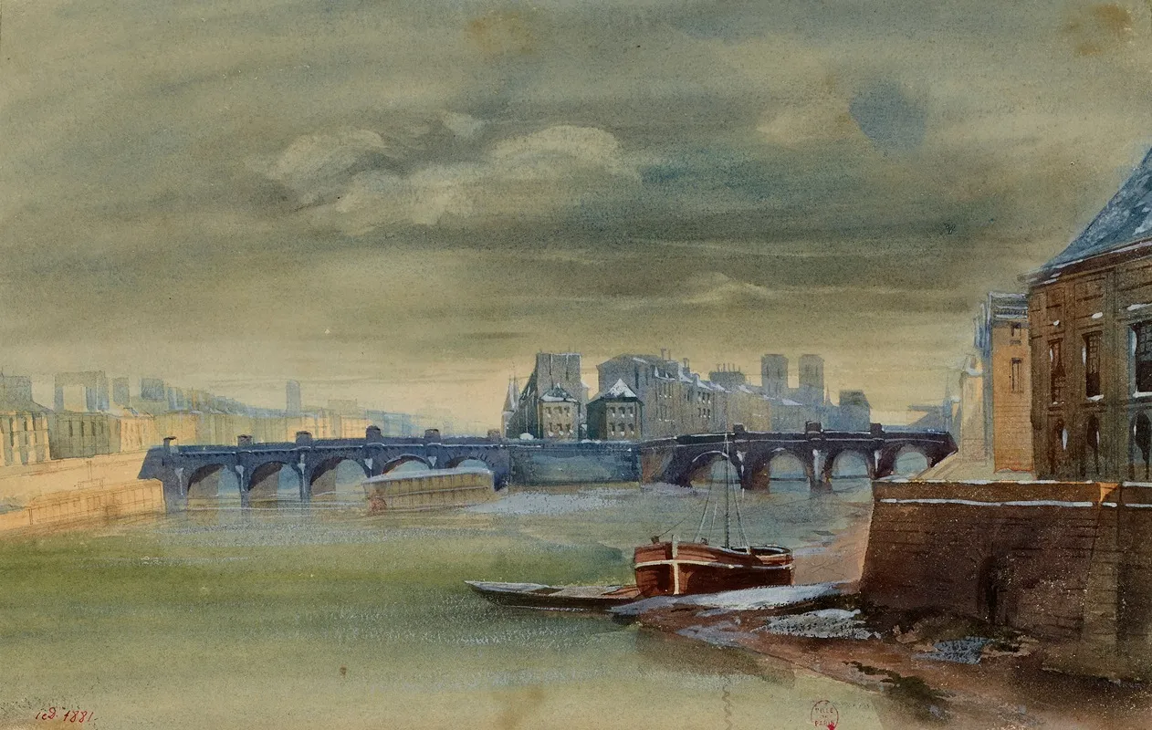 Pont Neuf Et La Cite Vue Prise Devant Linstitut De France by Henri Jean Baptiste Levis - Canvas Print