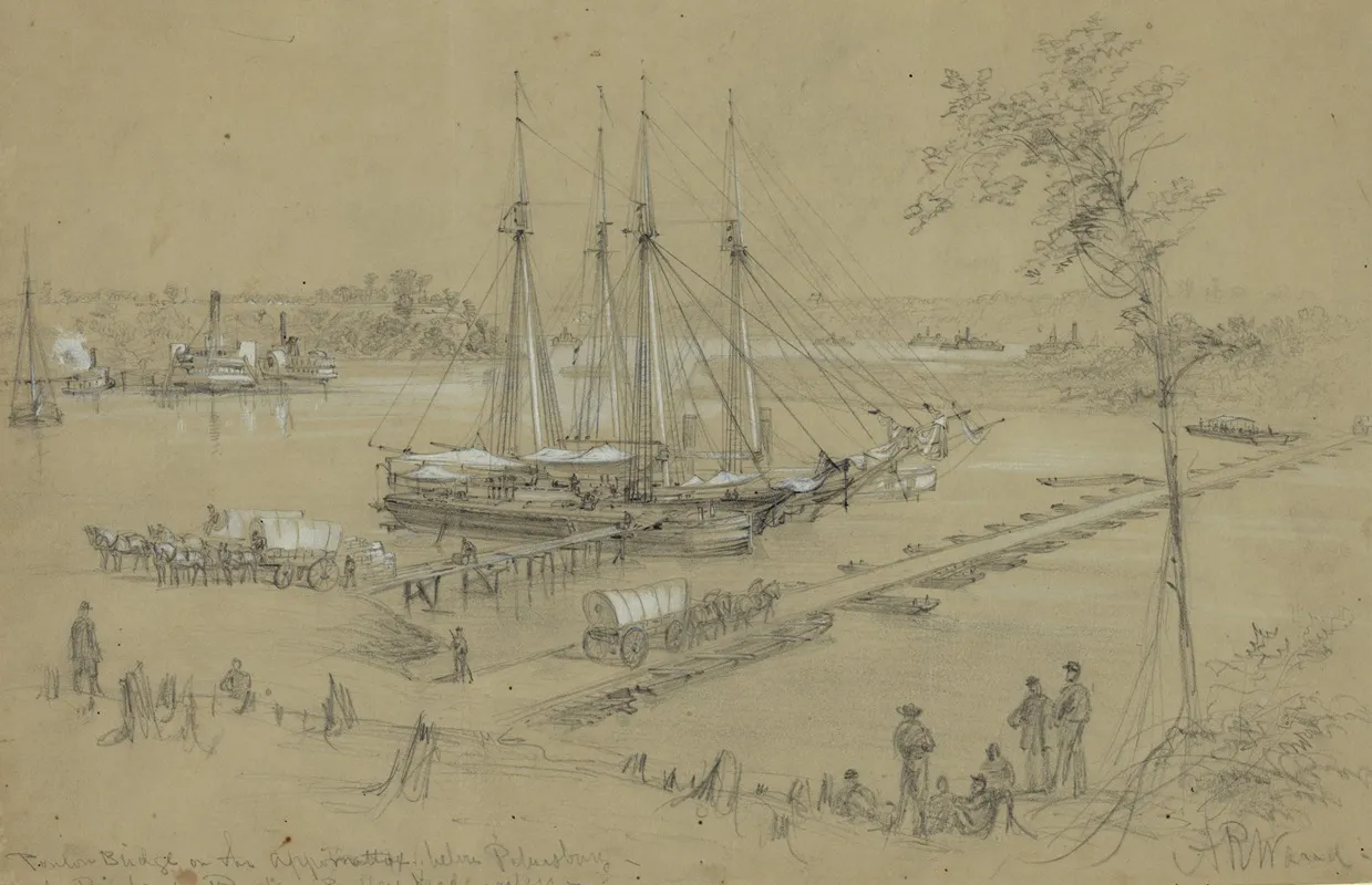 Ponton Bridge On The Appomattox Below Petersburg Point Of Rocks Butlers Headquarters
