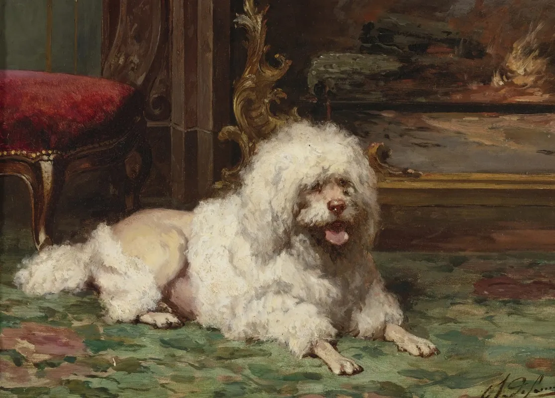 Poodle Resting On The Hearth