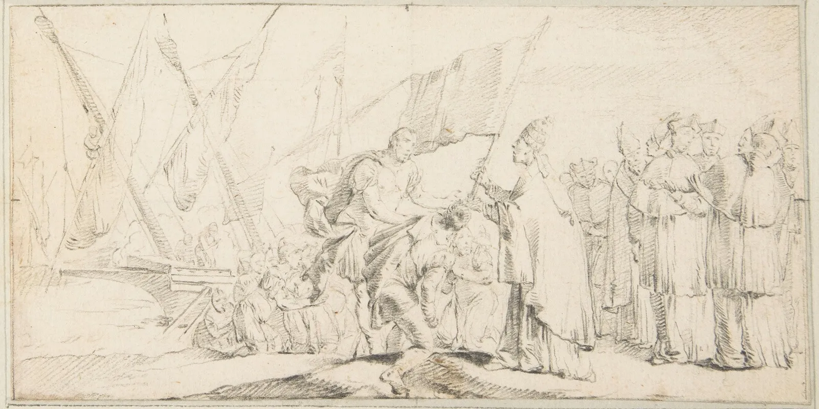 Pope Handing A Banner To A Crusader With Ships In The Background
