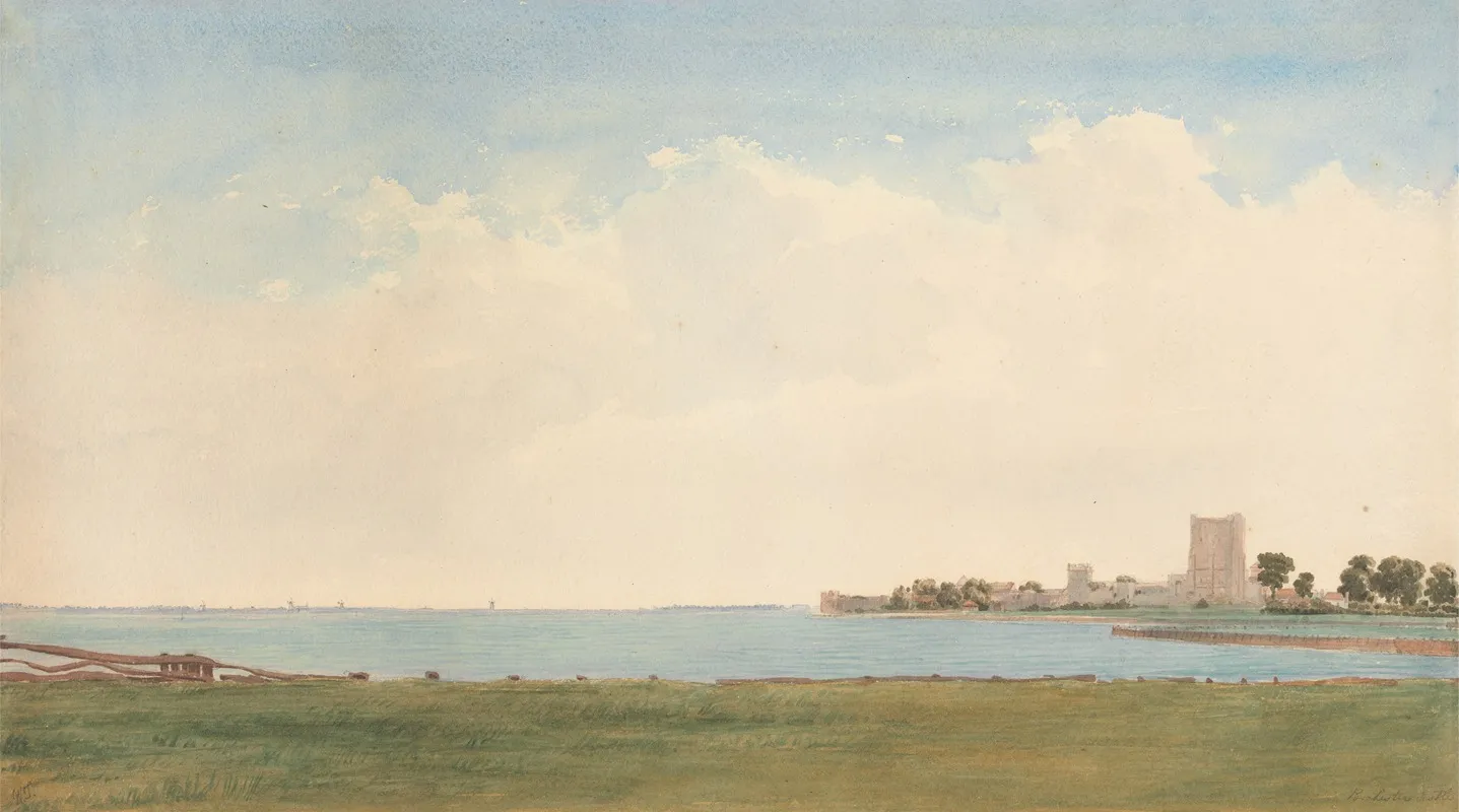 Porchester Castle A View From Porchester Village Looking Across The Water To Portsmouth by William Turner of Oxford - Canvas Print
