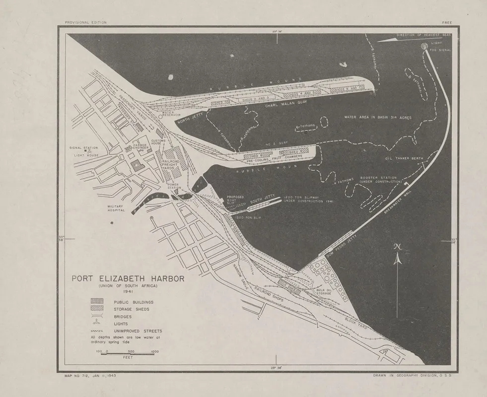 Port Elizabeth Harbor Union Of South Africa 1941 by Office of Strategic Services - Canvas Print