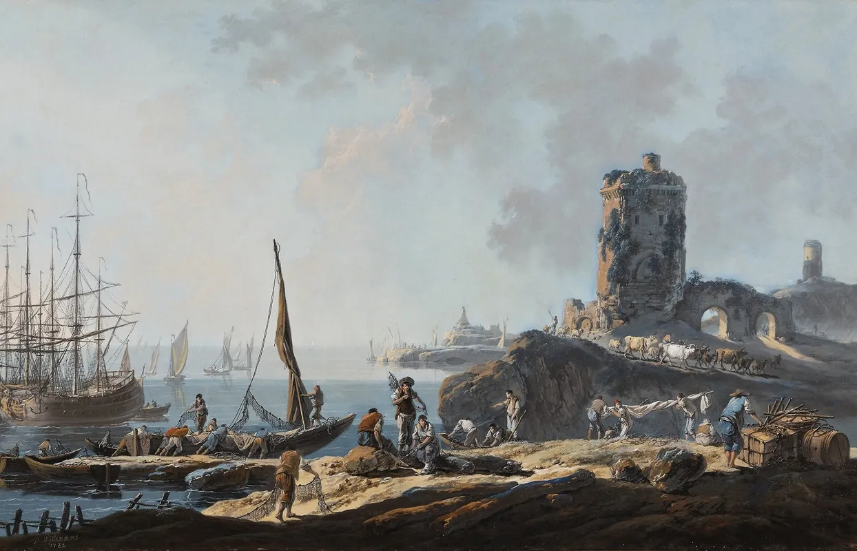 Port Scene In Calm Weather by Jean-Baptiste Pillement - Canvas Print