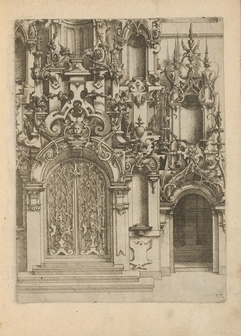 Portal Decorated With Foliage Mascarons And Scrollwork by Wendel Dietterlin - Canvas Print