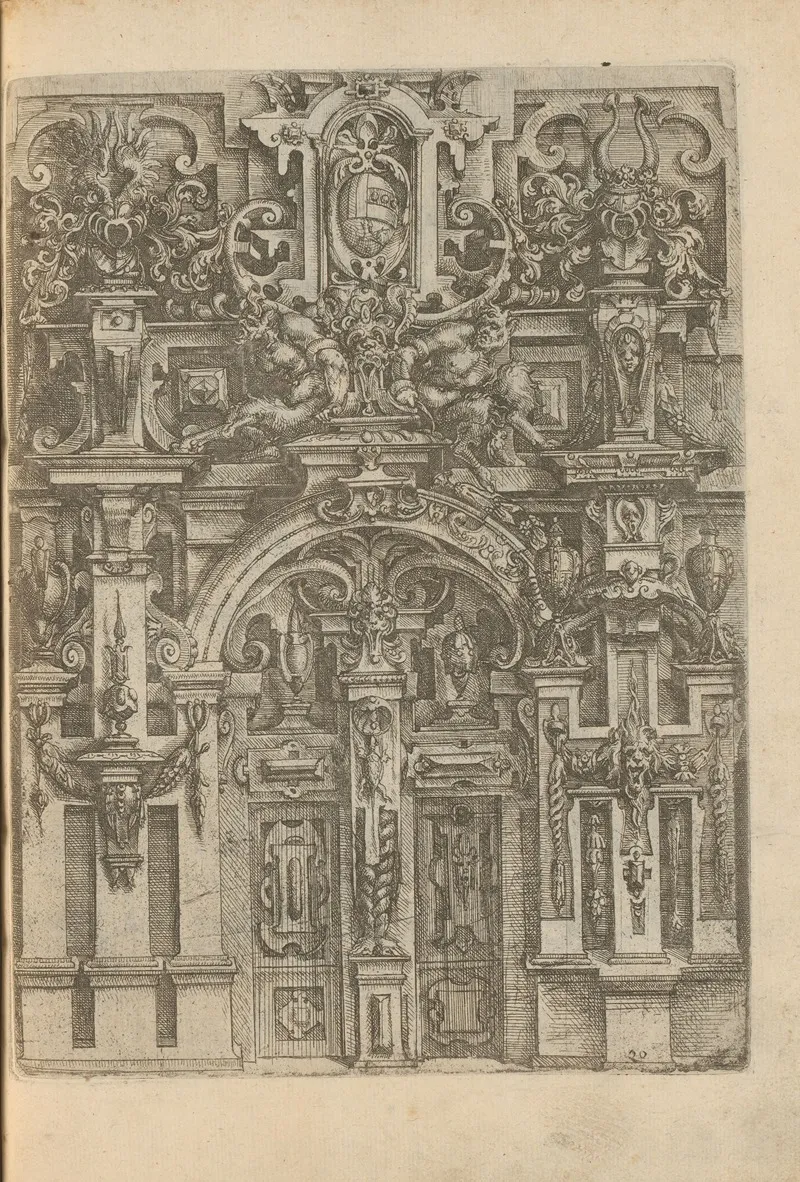 Portal Decorated With Garlands Mascarons Helmets And Satyrs by Wendel Dietterlin - Canvas Print